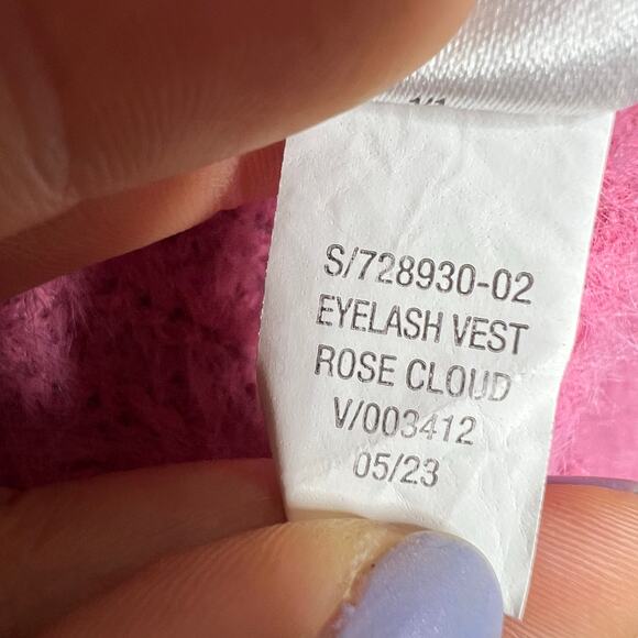 OLD NAVY Eyelash Vest Fuzzy Knit Cotton Blend High Neck Rose Cloud Womens Sz L - Picture 5 of 6